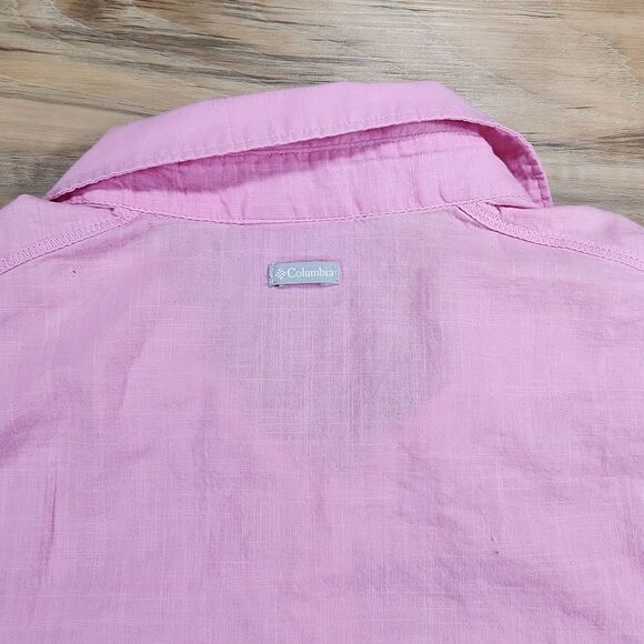 🐞Columbia Pink Camp Henry Buttoned Short Sleeve Top Medium - Picture 5 of 16
